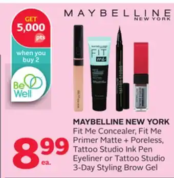 Rexall Maybelline new york fit me concealer, fit me primer matte + poreless, tattoo studio ink pen eyeliner or tattoo studio 3-day s offer