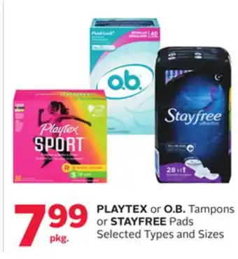 Rexall Playtex or o.b. tampons or stayfree pads offer