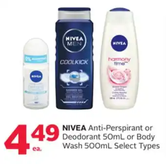 Rexall Nivea anti-perspirant or deodorant 50ml or body wash 500ml offer
