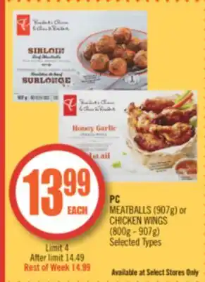 Shoppers Drug Mart Pc meatballs (907g) or chicken wings (800g - 907g) offer