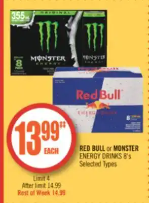 Shoppers Drug Mart Red bull or monster energy drinks 8's offer