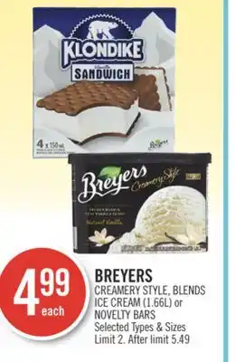 Shoppers Drug Mart Breyers creamery style, blends ice cream (1.66l) or novelty bars offer