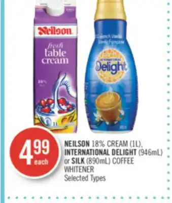 Shoppers Drug Mart Neilson 18% cream (1l), international delight (946ml) or silk (890ml) coffee whitener offer
