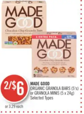 Shoppers Drug Mart Made good organic granola bars (5's) or granola minis (5 x 24g) offer