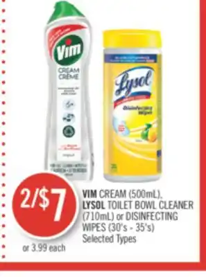 Shoppers Drug Mart Vim cream (500ml), lysol toilet bowl cleaner (710ml) or disinfecting wipes (30's - 35's) offer