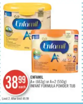 Shoppers Drug Mart Enfamil a+ (663g) or a+2 (550g) infant formula powder tub offer