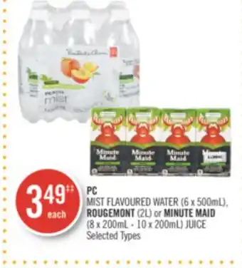Shoppers Drug Mart Pc mist flavoured water (6 x 500ml), rougemont (2l) or minute maid (8 x 200ml - 10 x 200ml) juice offer