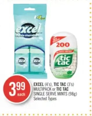 Shoppers Drug Mart Excel (4's), tic tac (3's) multipack or tic tac single serve mints (98g) offer