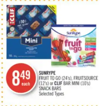 Shoppers Drug Mart Sunrype fruit to go (24's), fruitsource (12's) or clif bar mini (10's) snack bars offer