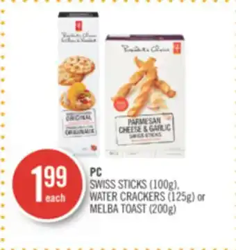 Shoppers Drug Mart Pc swiss sticks (100g), water crackers (125g) or melba toast (200g) offer