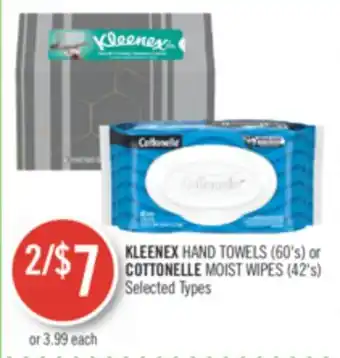 Shoppers Drug Mart Kleenex hand towels (60's) or cottonelle moist wipes (42's) offer
