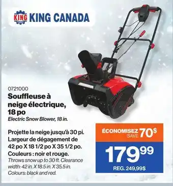Patrick Morin King canada electric snow blower, 18 in offer