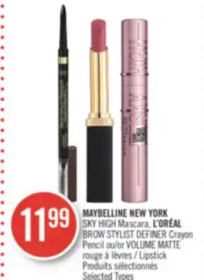 Pharmaprix Maybelline new york sky high mascara, l'oréal brow stylist definer crayon pencil or volume matte lipstick offer