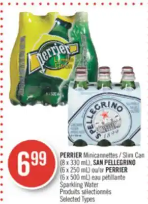 Pharmaprix Perrier slim can (8 x 330 ml), san pellegrino (6 x 250 ml) or perrier (6 x 500 ml) sparkling water offer