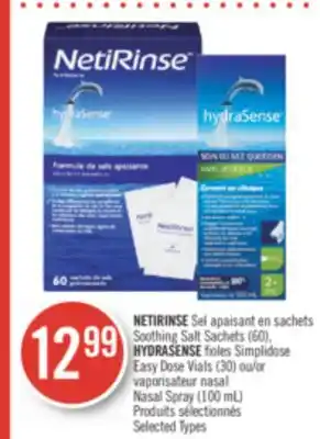 Pharmaprix Netirinse soothing salt sachets (60), hydrasense easy dose vials (30) or nasal spray (100 ml) offer