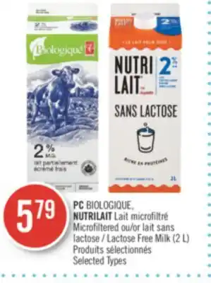 Pharmaprix Pc biologique, nutrilait microfiltered or lactose free milk offer