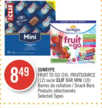 Pharmaprix Sunrype fruit to go (24), fruitsource (12) /or clif bar mini (10) snack bars offer