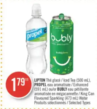 Pharmaprix Lipton iced tea (500 ml), propel enhanced (591 ml) or bubly king can sparkling (473 ml) water offer