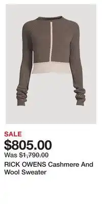 Holt Renfrew Rick owens cashmere and wool sweater offer