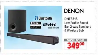 2001 Audio Video Denon low profile sound bar 2 way speakers & wireless sub offer