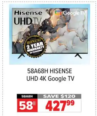 2001 Audio Video Hisense 58 uhd 4k google tv offer
