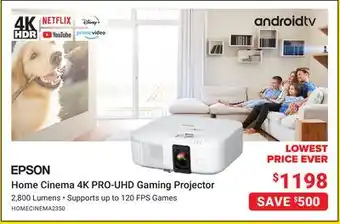 Visions Electronics Epson home cinema 4k pro-uhd gaming projector offer