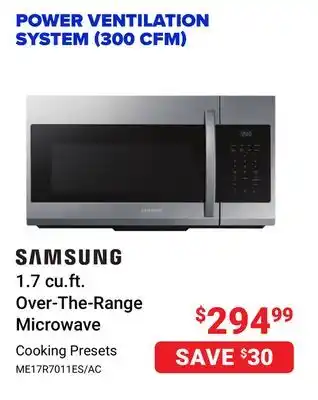 Visions Electronics Samsung 1.7 cu.ft. over-the-range microwave offer