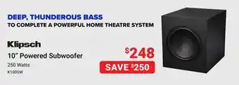 Visions Electronics Klipsch 10 powered subwoofer offer
