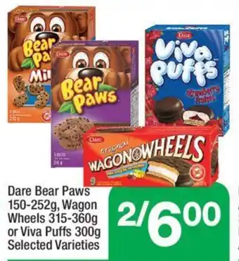 Dare Bear Paws 150-252g, Wagon Wheels 315-360g or Viva Puffs 300g Selected Varieties