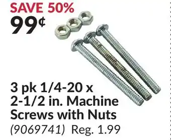 Princess Auto 3 pk 1/4-20 x 2-1/2 in. machine screws with nuts offer