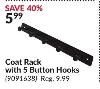 Princess Auto Coat rack with 5 button hooks offer