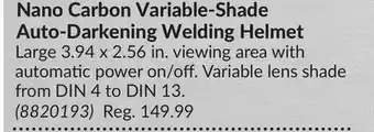 Princess Auto Nano carbon variable-shade auto-darkening welding helmet offer