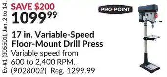 Princess Auto 17 in. variable-speed floor-mount drill press offer