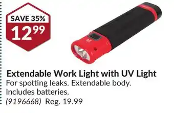 Princess Auto Extendable work light with uv light offer