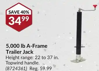 Princess Auto 5,000 lb a-frame trailer jack offer