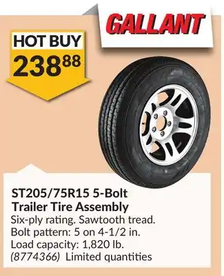 Princess Auto St205/75r15 5-bolt trailer tire assembly offer