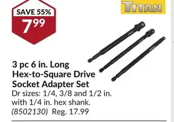 Princess Auto 3 pc 6 in. long hex-to-square drive socket adapter set offer