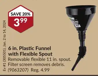 Princess Auto 6 in. plastic funnel with flexible spout offer