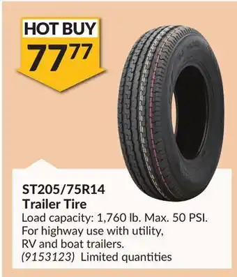 Princess Auto St205/75r14 trailer tire offer