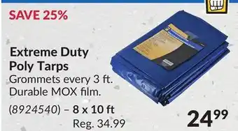 Princess Auto Extreme duty poly tarps grommets offer