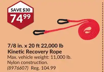 Princess Auto 7/8 in. x 20 ft 22, 000 lb kinetic recovery rope offer