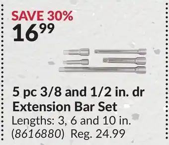 Princess Auto 5 pc 3/8 and 1/2 in. dr extension bar set offer