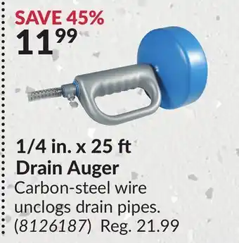 Princess Auto 1/4 in. x 25 ft drain auger offer