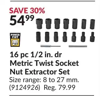 Princess Auto 16 pc 1/2 in. dr metric twist socket nut extractor set offer