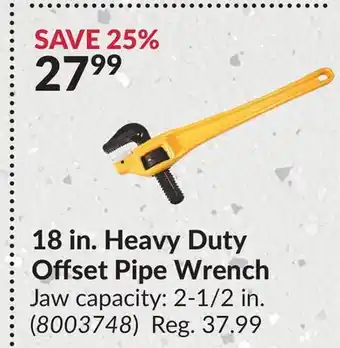 Princess Auto 18 in. heavy duty offset pipe wrench offer