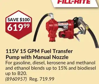 Princess Auto 115v 15 gpm fuel transfer pump with manual nozzle offer