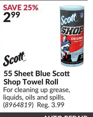 Princess Auto 55 sheet blue scott shop towel roll offer