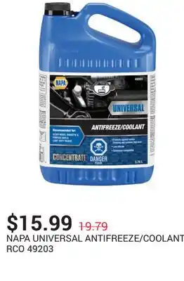 NAPA Auto Parts Universal antifreeze/coolant offer