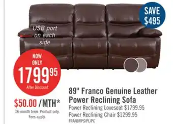 The Brick Franco genuine leather power reclining sofa - brown offer