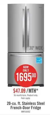 The Brick Whirlpool 20 cu. ft. french-door refrigerator wrf560sfhz offer